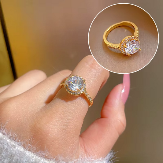 Gold Plating Brass Zircon Crown Ultra-Shiny Ring
