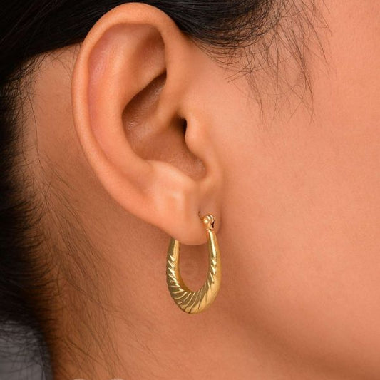 18K Gold Plated Oval Hoop Golden Anti Tarnish Earring