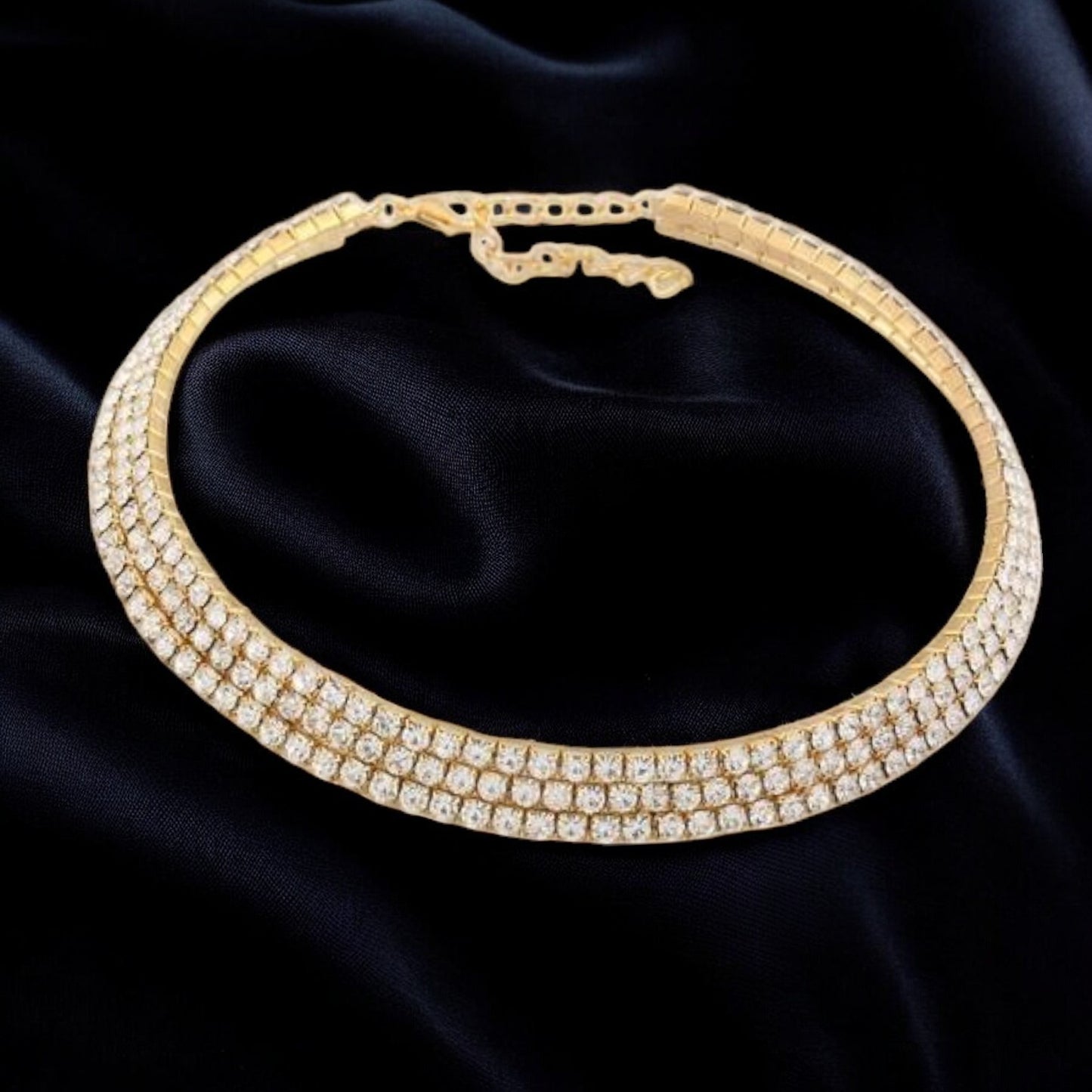 Gold Plated Triple Line  Studded Partywear Necklace