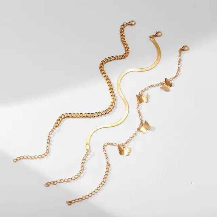 3Layer Gold Butterfly Charm Chain Anklet Set