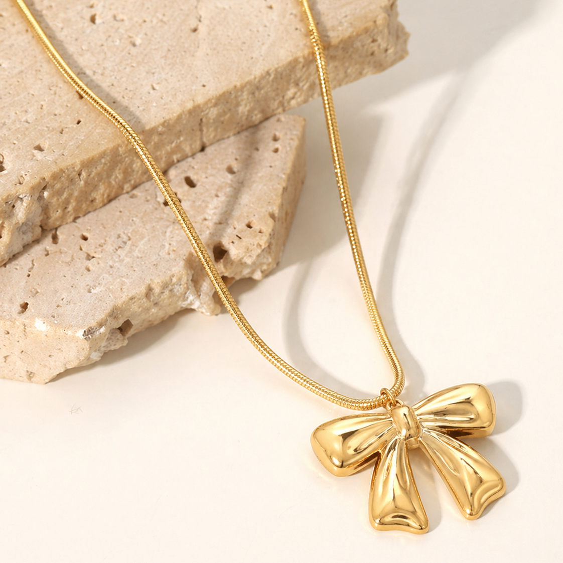 18K Gold Plated Bow Pendant Necklace for Women