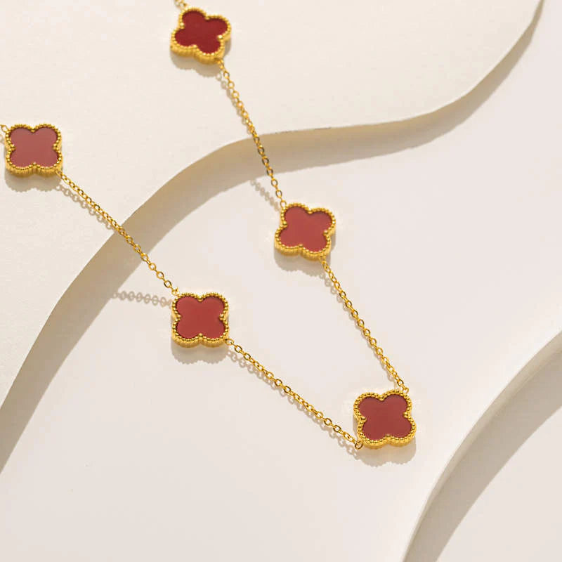 Gold Red Flower Station Necklace