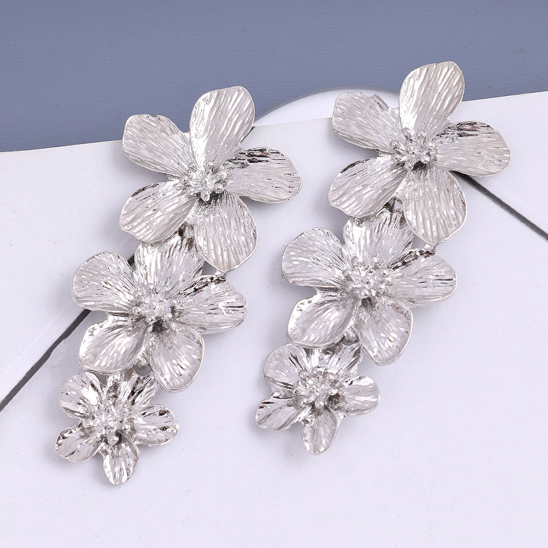 Silver Triple Flower Earrings