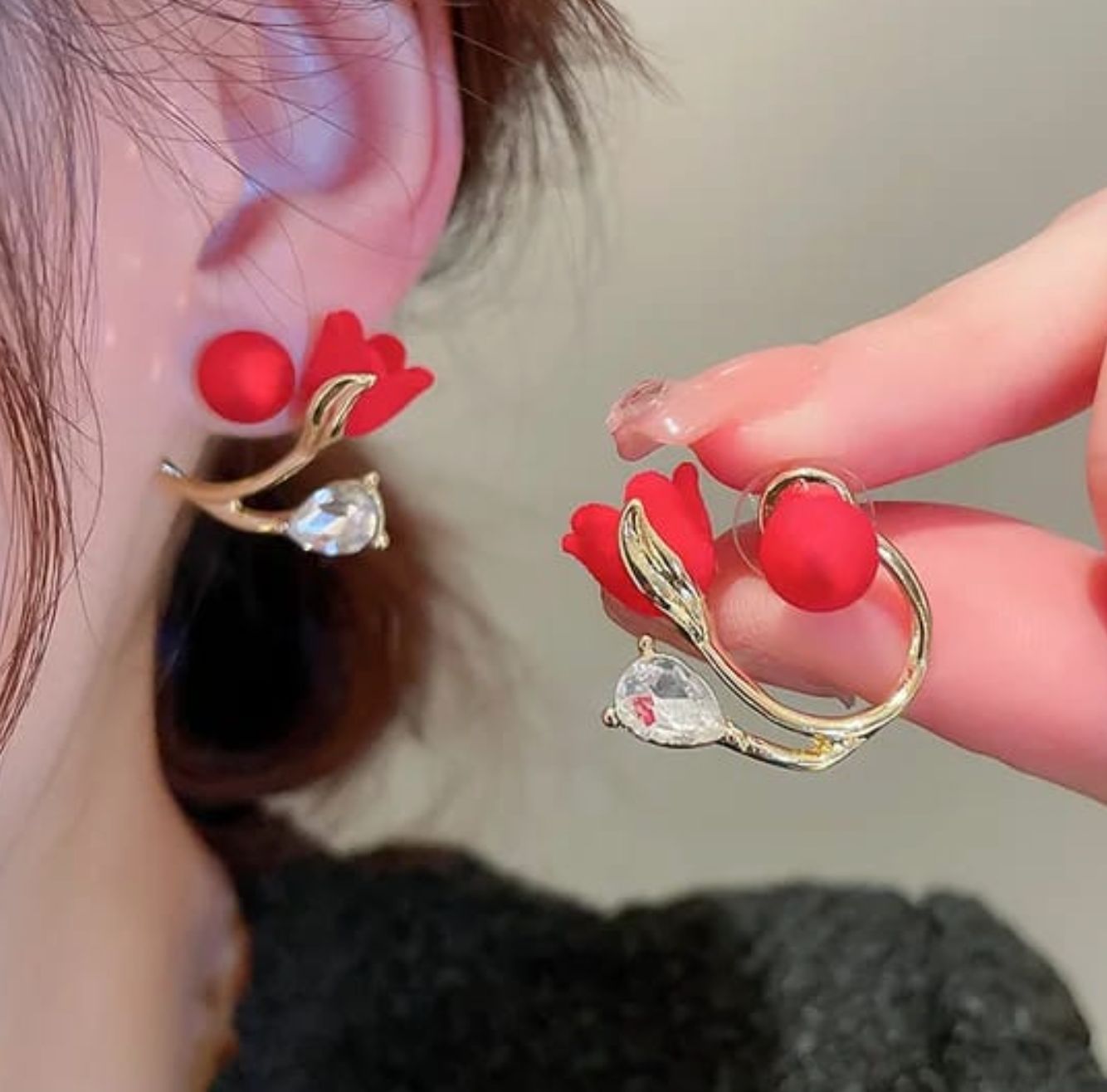 Rose Twist Red Earring