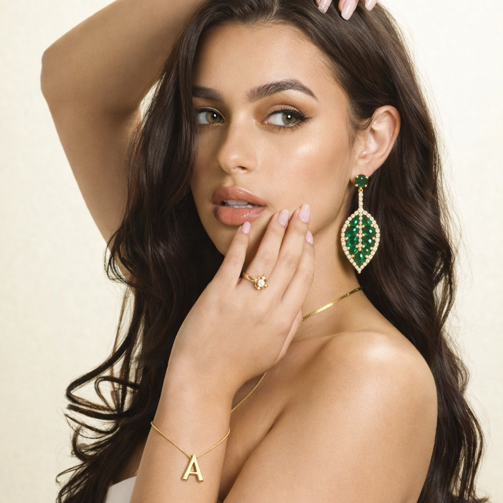 Green Emerald Leaf Earrings