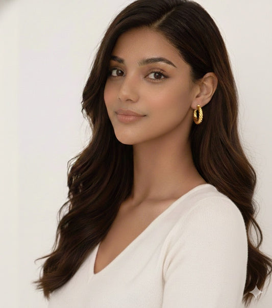 18K Gold Plated Anti Tarnish Designer Hoop Earring