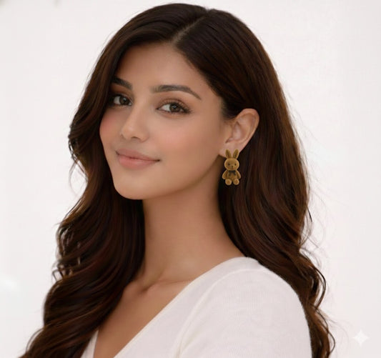 Playful Bunny Studs Brown Stud Earring