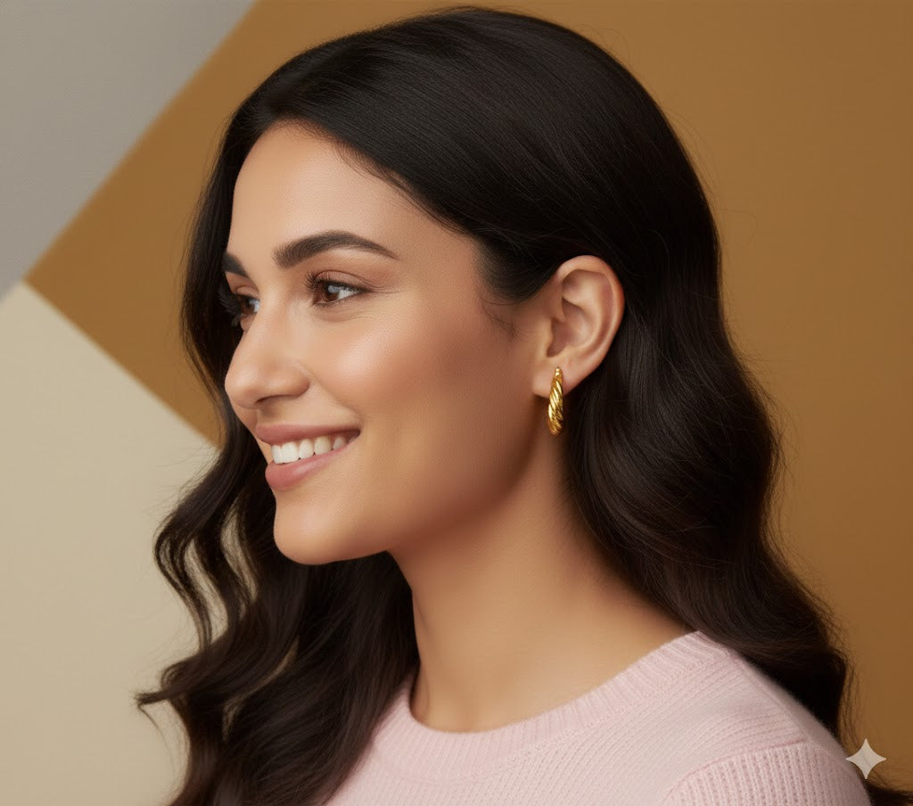 18k Gold Plated Spiral Luxe Hoops Anti Tarnish Earrings