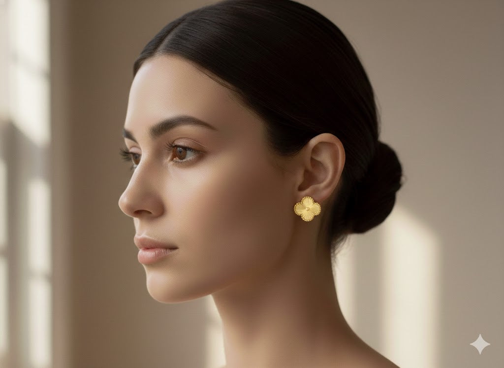 Golden Clover Floral Stud Earring