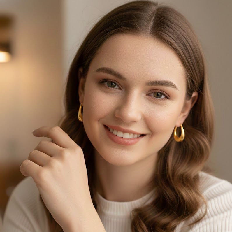 18K Gold Plated Gleaming Arc Hoops Anti Tarnish Earring