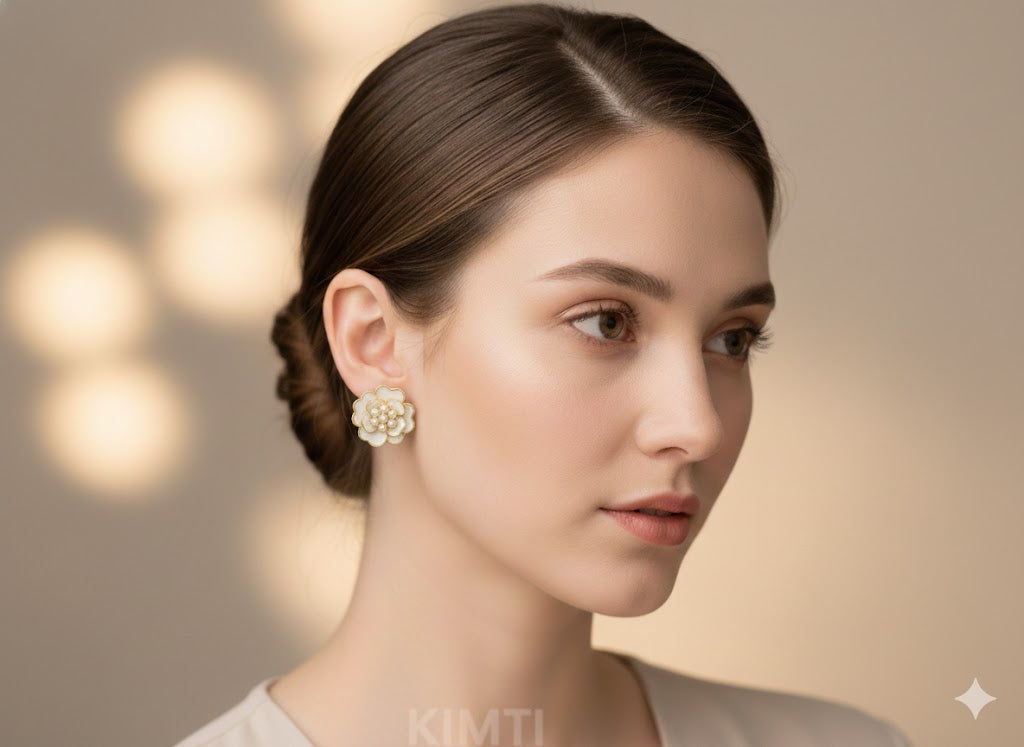 White Petal Perfection Flower Stud Earring
