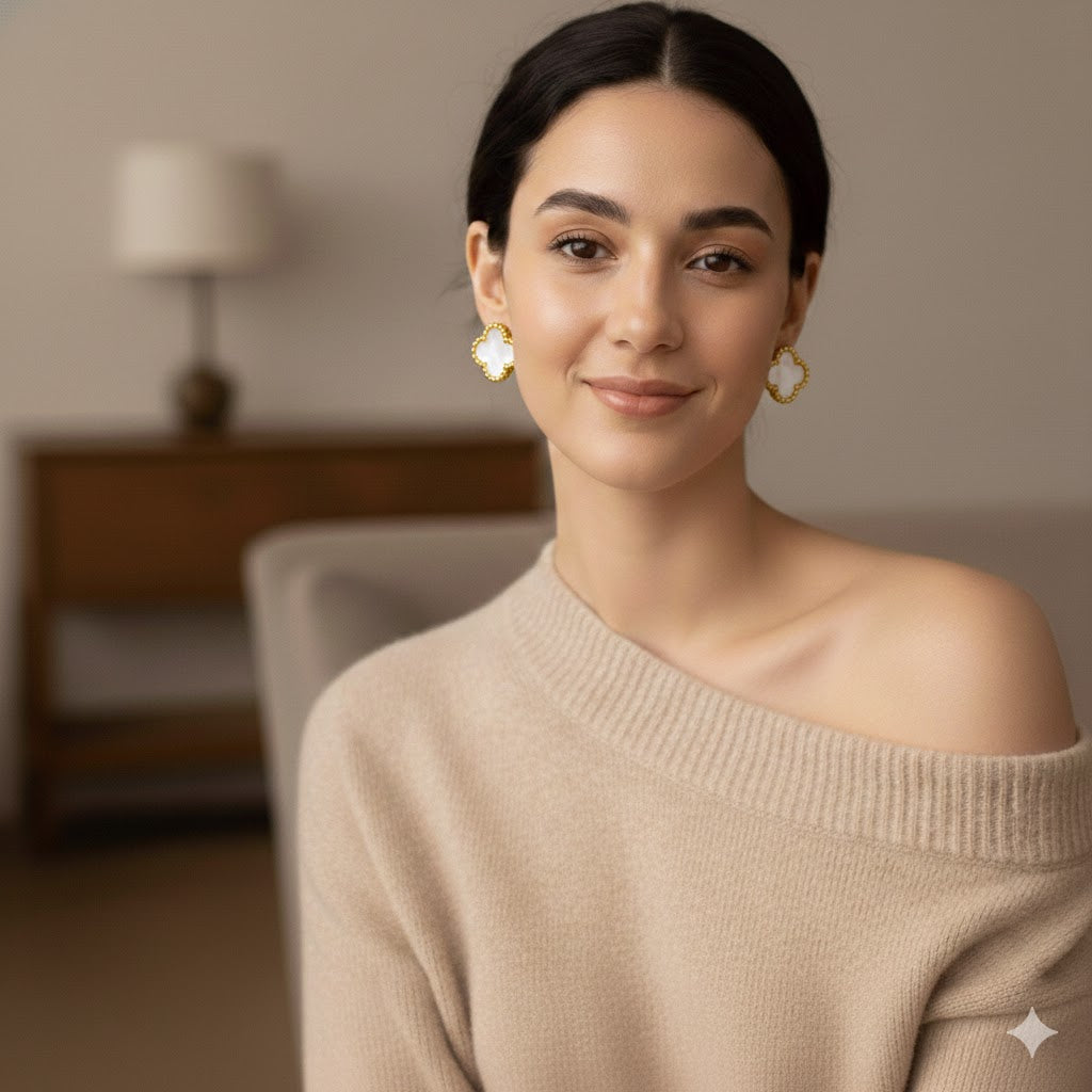 White Four Leaf Clover Anti Tarnish Earring