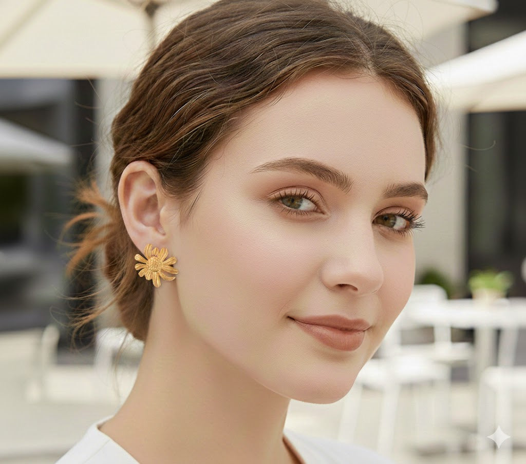 18k Gold Plated Pretty Flower Anti Tarnish Earring