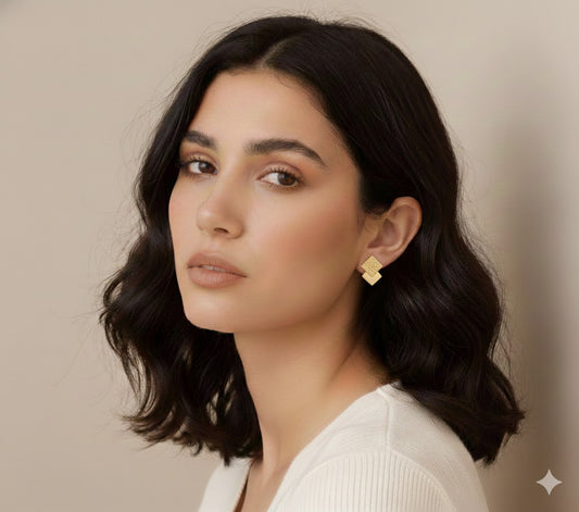 18K Gold Plated Square Biscuits Earstuds Earring