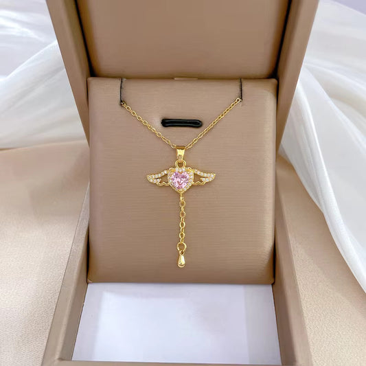 Wings of Love Anti Tarnish Pink Necklace