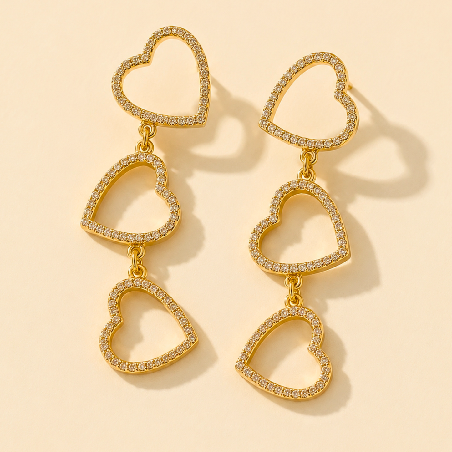 Triple Heart Rhinestone Pave Dangle Earrings