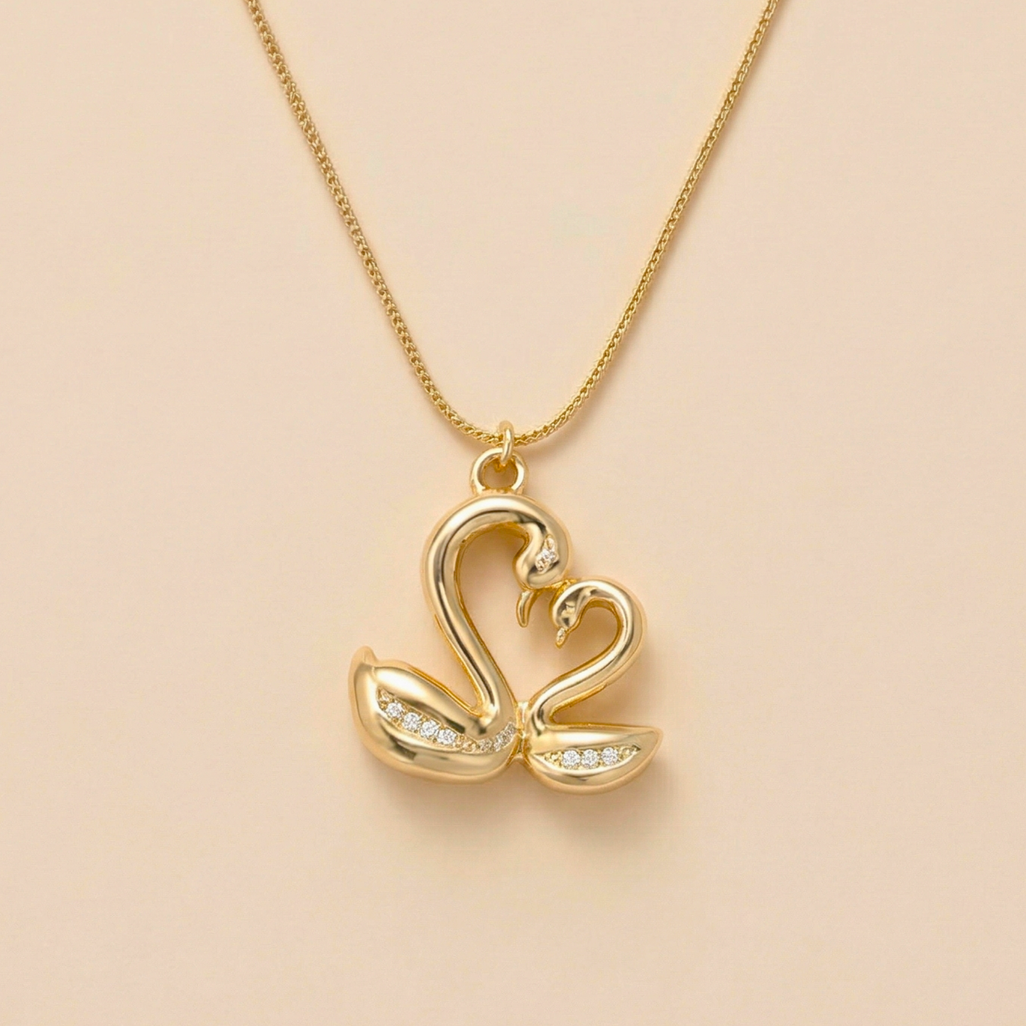 18k Gold Plated Double Swan Pendant Necklace