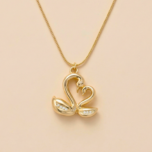 18k Gold Plated Double Swan Pendant Necklace